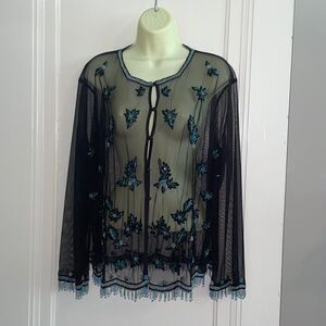Jane Seymour Signature black sheer floral beaded dressy coverup jacket